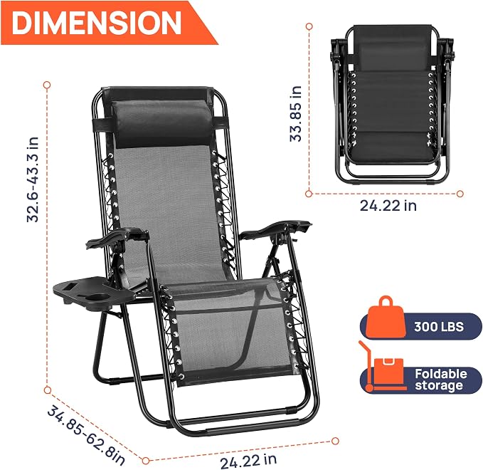 Alpen Zero Gravity Lounge Chair Set of 2, Patio Chair - Image 3