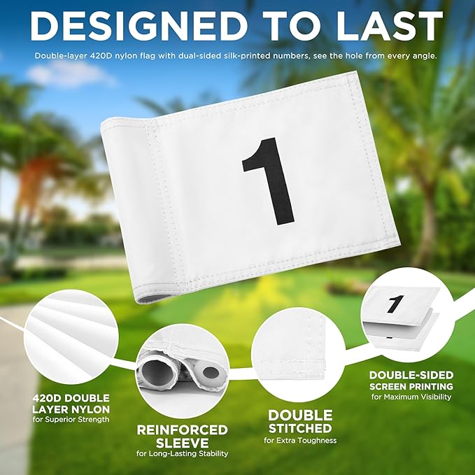KINGTOP Golf Flagstick Mini, Putting Green Flag for Yard, All 3 Feet, Double-Sided Numbered Golf Flags, Golf Pin Flag Hole Cup Set, Portable 2-Section Design, Gifts Idea