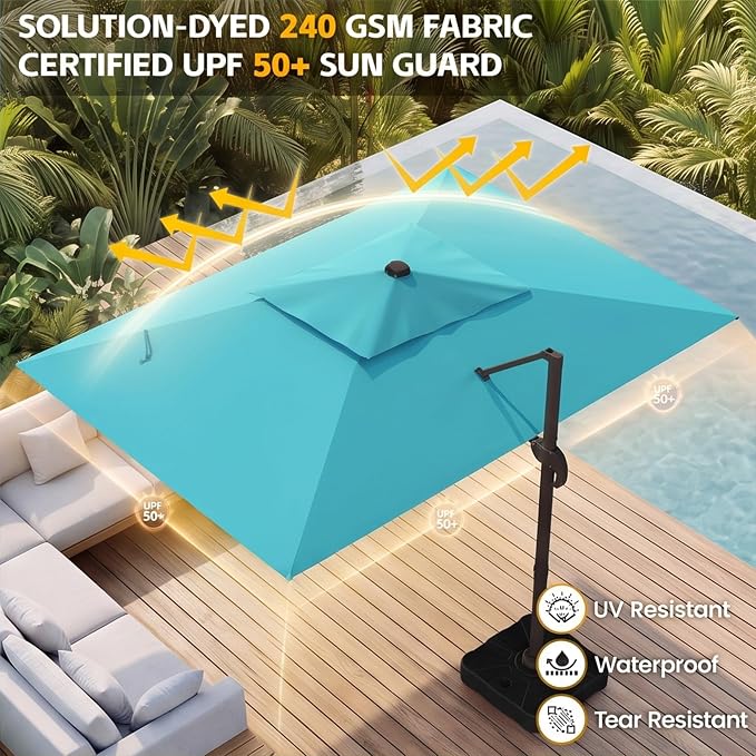 9x12 FT Patio Cantilever Umbrella, Rectangular Heavy Duty Offset Umbrella - Image 5