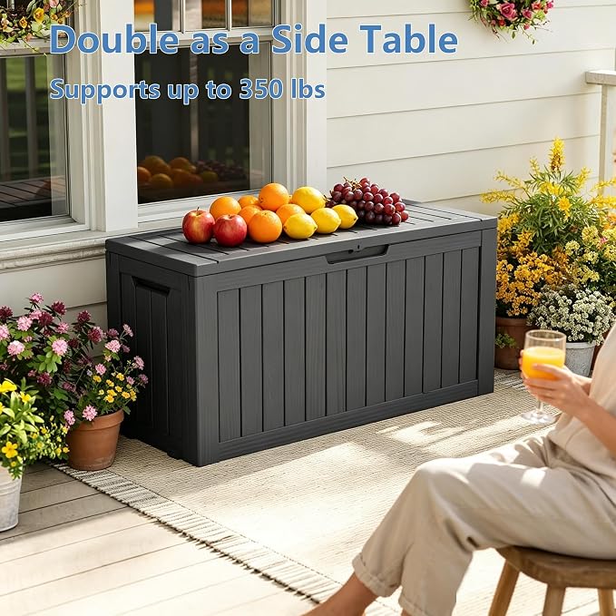Outdoor Storage Box 100 Gallon Waterproof Resin Deck Boxes Black | UV-Resistant - Image 6