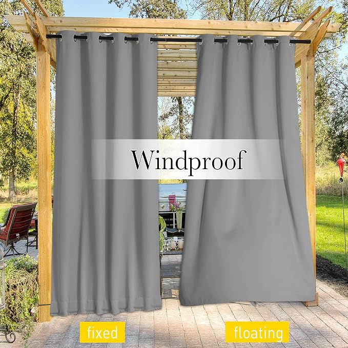NICETOWN Outdoor Curtains for Patio Waterproof W66xL90 Silver Grey | - Image 3