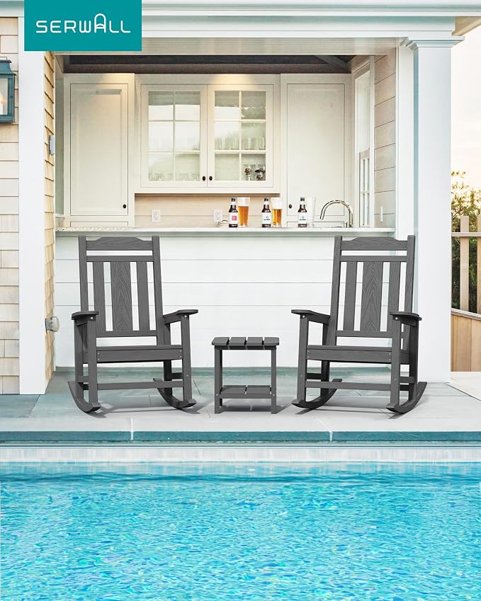 SERWALL Outdoor Rocking Chair, HDPE Oversized Rocking Chair Outdoor - Image 2