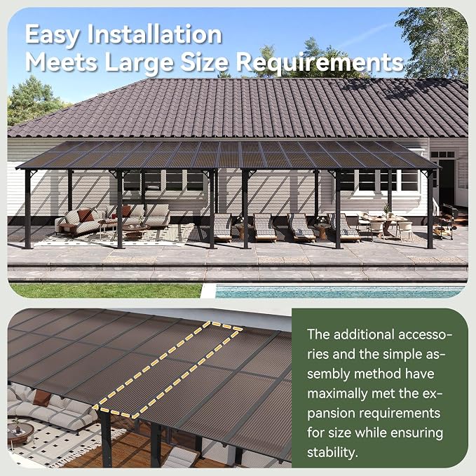 Aoxun 34’x10’ Gazebo with Aluminum Frame & Polycarbonate Panel, Outdoor Patio - Image 9