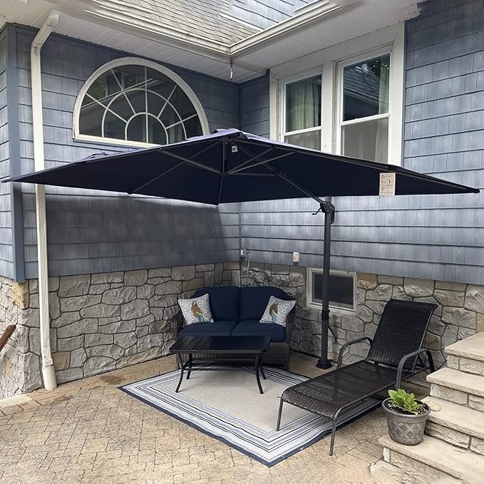 PURPLE LEAF Patio Umbrella 9' x 11.5' Rectangle All-Day Shade Control Navy | - Image 2