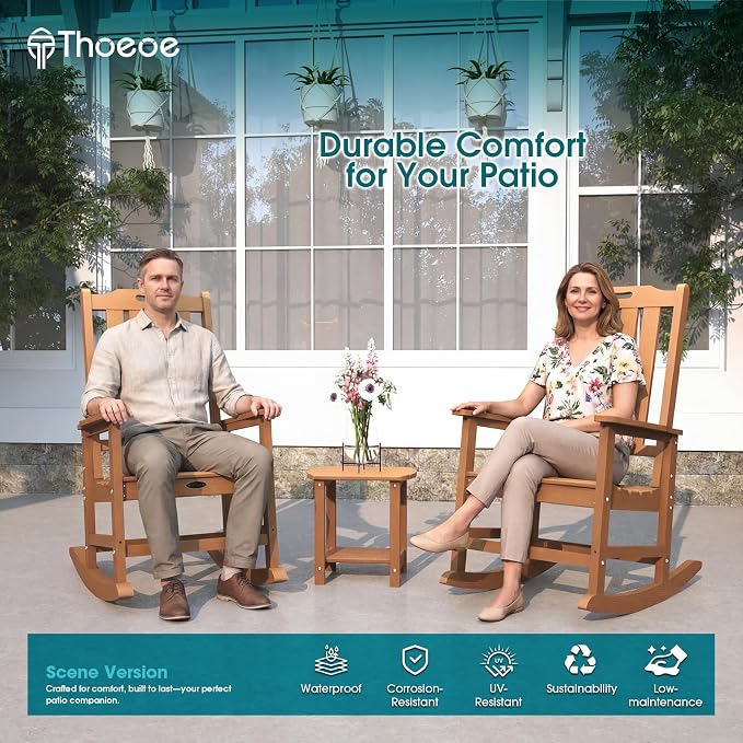 THOEOE Outdoor Rocking Chairs, Oversized Patio Rocking Chair | HDPE Outdoor - Image 2