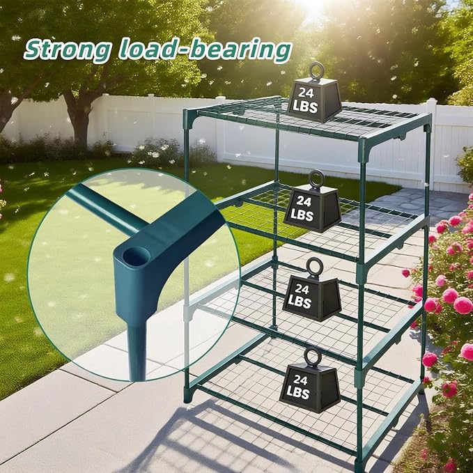 2 Pack Plant Stand Indoor Plant Shelf Outdoor, 4 Tier Metal Greenhouse Shelves - Image 3