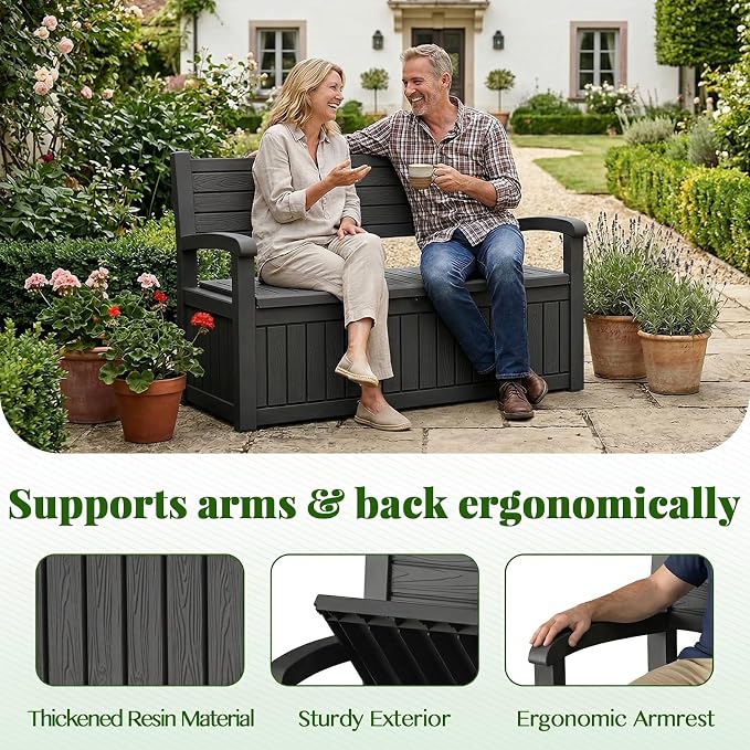 120 Gallon Outdoor Storage Bench, Lockable Patio Storage Bench, - Image 5