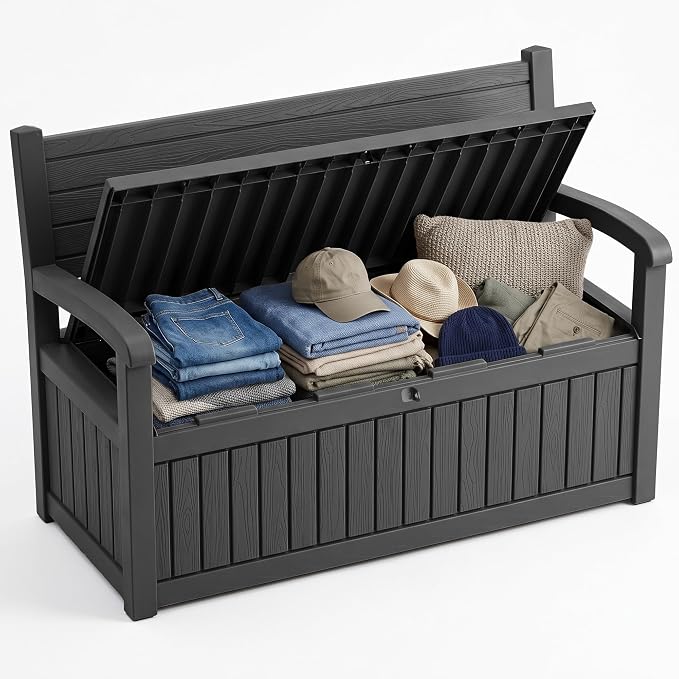 100 Gallon Outdoor Storage Bench, Waterproof Resin Deck Box by GYMHILL