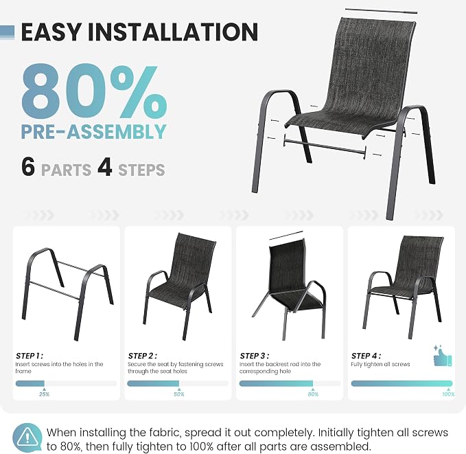 Patio Dining Chairs Set of 6, Outdoor Stackable Dining Chairs High Back - Image 8