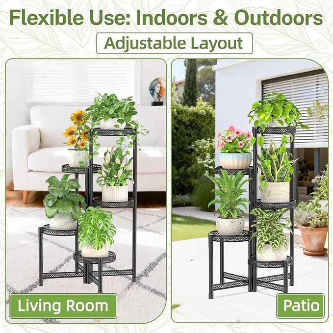iDavosic.ly Plant Stand Indoor Outdoor, 5 Tier Iron Corner Shelf, Folding Multi - Image 7