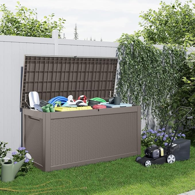 320 Gallon Waterproof Outdoor Storage Box, Large Resin Deck Box, Lockable - Image 3