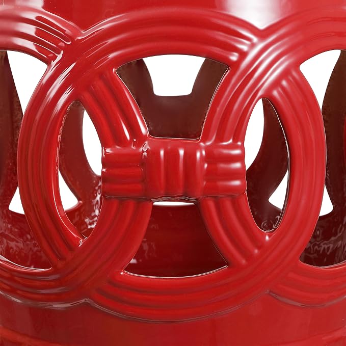 JONATHAN Y Lucky Coins 16" Ceramic Garden Stool Side Table, Matte Red | - Image 6