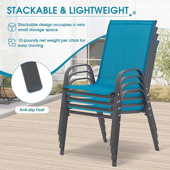 24.4" Wide Outdoor Patio Stackable Chairs Set of 4, Outside Furniture - Image 6
