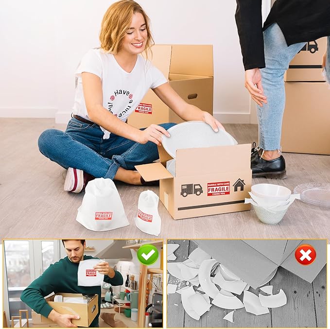 250 Packaging Supplies,200 Pack Foam Pouches and Sheets,3 Sizes(12"x12", 12"x7.5", 7.5"x7.5") with 50 Fragile Stickers,Cushion Foam for Moving,Packing,Transportation,Storage