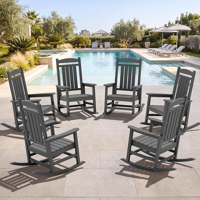 SERWALL Outdoor Rocking Chair Set of 6, Oversized Patio Rocking Chair, Porch by SERWALL