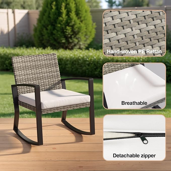 Qsun 3 Pieces Outdoor Patio Furniture Set Rocking Bistro Set, Outdoor Patio - Image 7