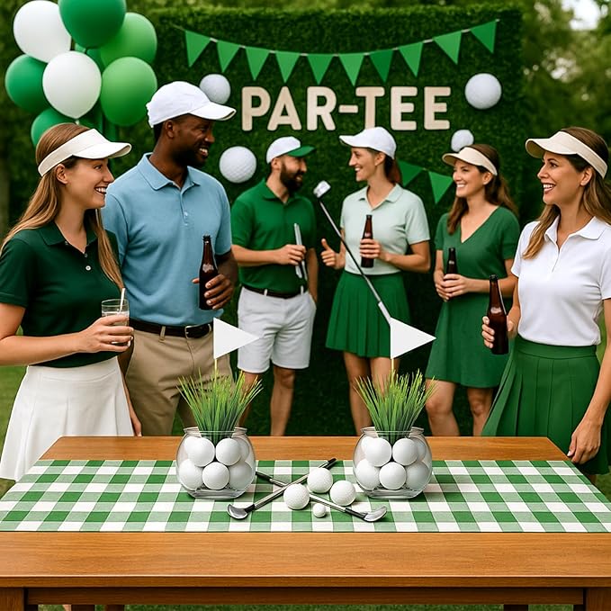 LemonRoad 6 Set Golf Party Centerpieces Table Decorations with Hollow Plastic Ball Artificial Grass Flag Flower Mud Sport Centerpiece Table Toppers for Golf Birthday Party Baby Shower Supplies