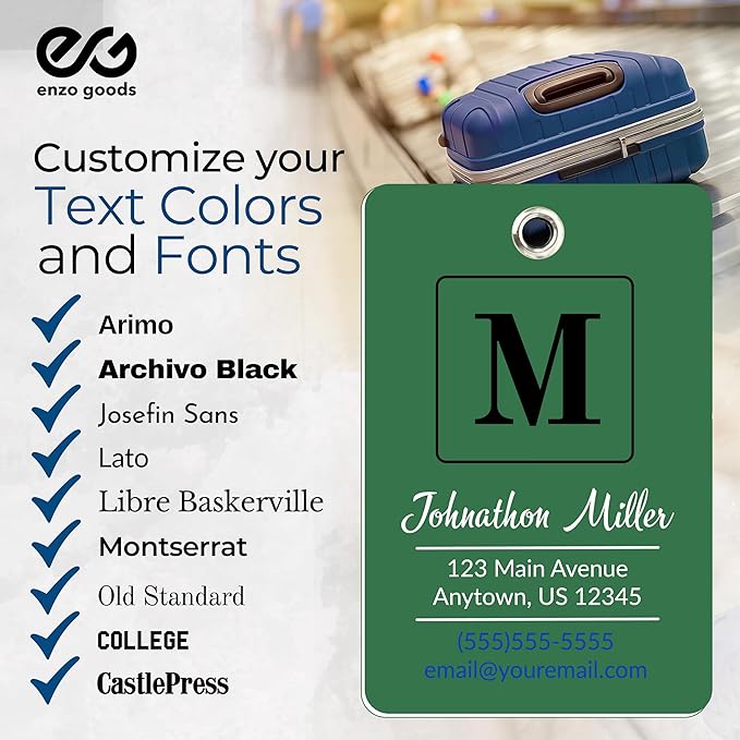 Personalized Luggage Tag | 6 Pack | Custom Luggage Tags for Suitcases | Kids Backpack Tag | 10 Color Options & Choose Font, Font Color