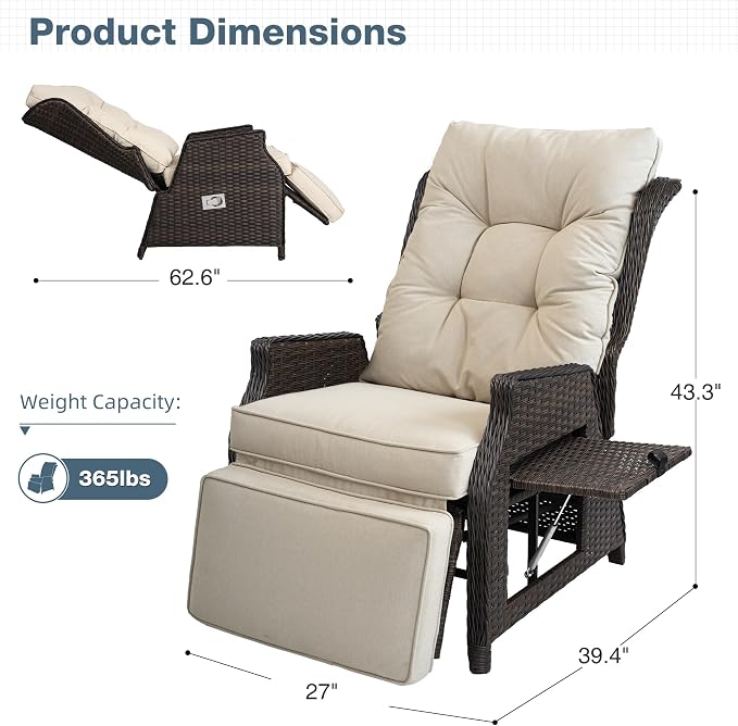 2 Pieces Outdoor Wicker Recliner - Image 2