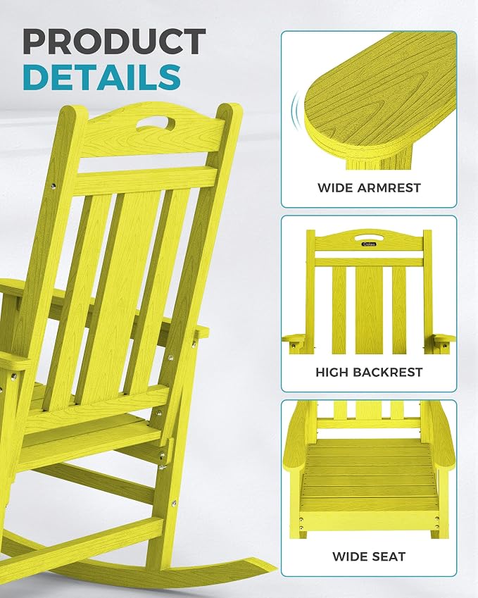 Oversized Outdoor Rocking Chairs Set of 4, 380lbs Heavy-Duty Large Patio Rocker - Image 6
