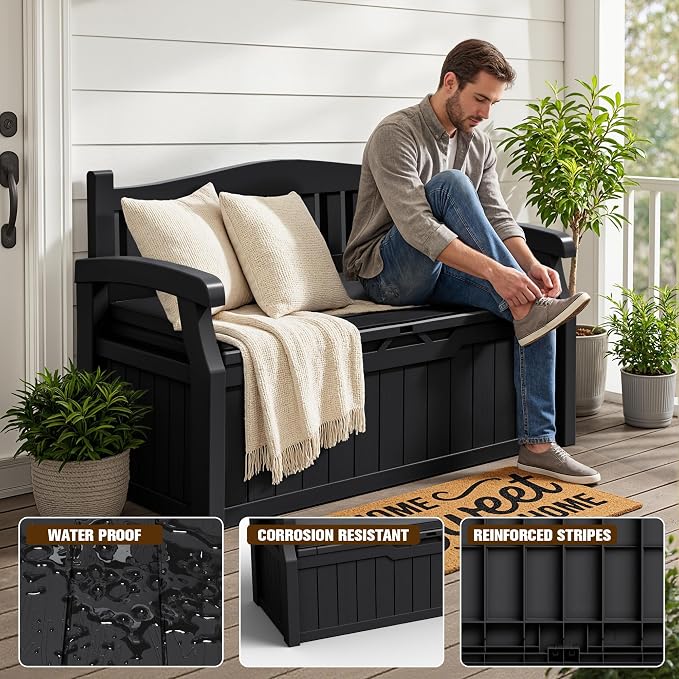 JUMMICO 80 Gallon Resin Outdoor Storage Bench - Image 6