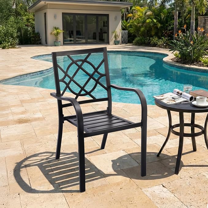 Patio Dining Chairs Set of 6, Stackable Metal High Back Chairs Set - Image 8