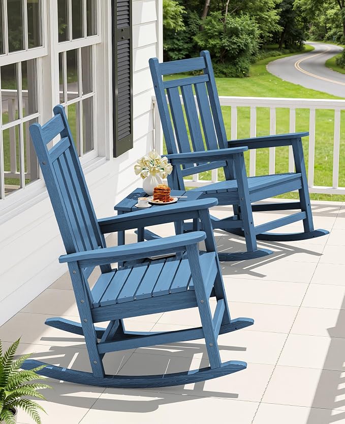 Oversized Outdoor Rocking Chair Set of 2, HDPE Patio Rockers - Image 2
