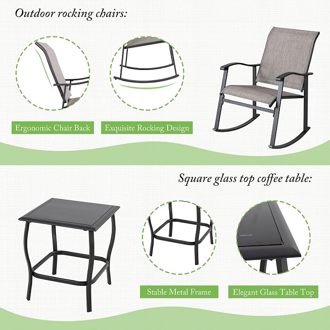 Shintenchi 3 Piece Rocking Bistro Set, Outdoor Furniture - Image 3