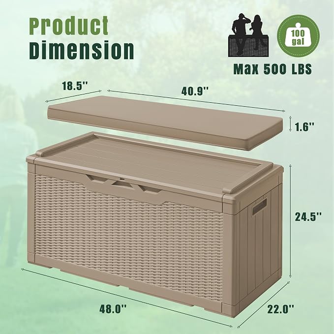 Greesum 100 Gallon Resin Deck Box Large Outdoor Storage - Image 7