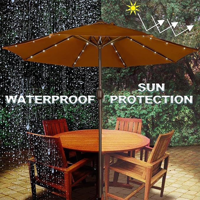 9 ft Solar Umbrella 32 LED Lighted Patio Umbrella Table Market Umbrella - Image 5