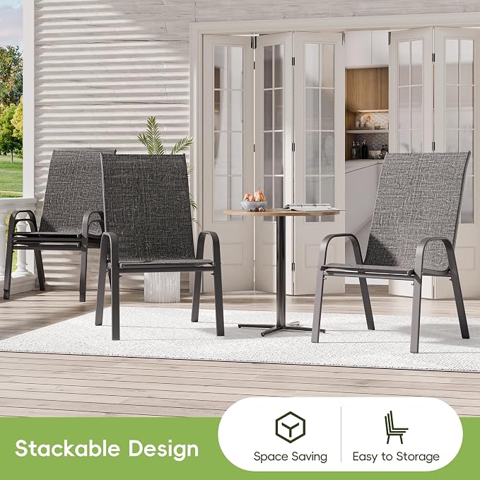 Patio Chairs Set of 4, Stackable Outdoor Dining Chairs - Image 2
