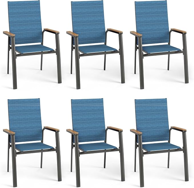 PHI VILLA Outdoor Stackable Dining Chairs Set of 6 w/Aluminum Frame, by PHIVILLA