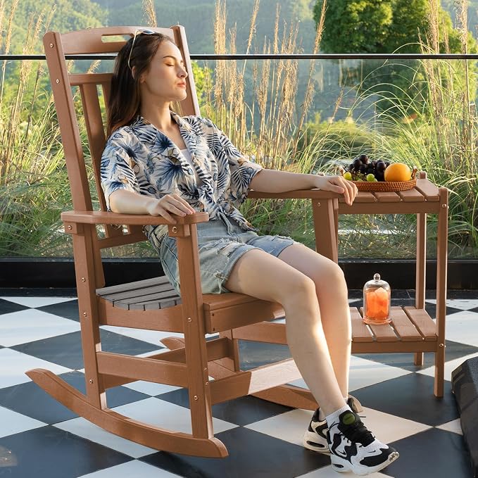Oversized HDPE Outdoor Rocking Chair, All-Weather Resistant, Teak | Heavy Duty - Image 4