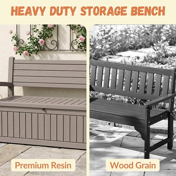 120 Gallon Outdoor Storage Bench, Lockable Patio Storage Bench, - Image 5