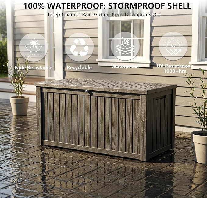 Outdoor Storage Box, 180 Gallon Waterproof Deck Box, Piston-Lift Tall Standing - Image 5