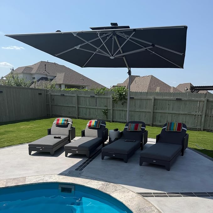 PURPLE LEAF Cantilever Umbrella 11'X11' Double Top Solar LED Light, Stays bright - Image 2