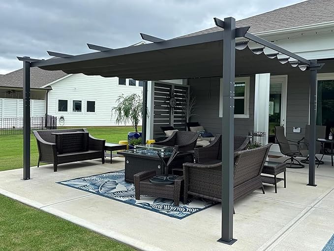 PURPLE LEAF Outdoor Pergola 12' X 16' Retractable Canopy Aluminum, Custom Shade - Image 2