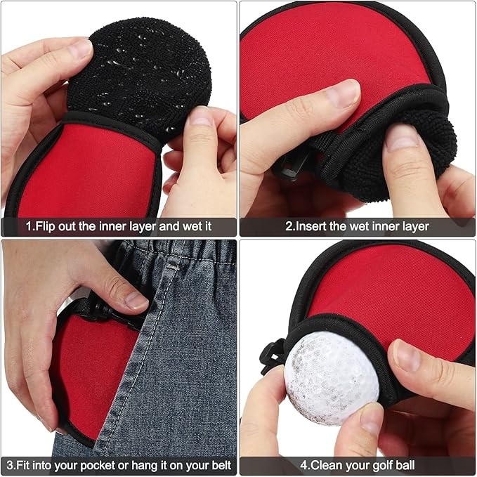 PATIKIL Golf Ball Washer Pouch, 5 Pack Portable Golf Balls Cleaner Pocket Bag with Hanging Clip for Women Men Golf Exercise, Army Green