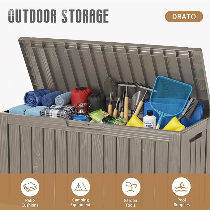 DRATO 100 Gallon Waterproof Deck Box Outdoor Storage Box - Image 4