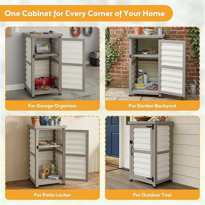 PetsCosset Small Outdoor Storage Cabinet, Wood & Plastic Potting Bench Table - Image 7