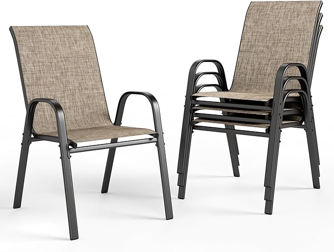 PHI VILLA Outdoor Stackable Dining Chair Set of 4, Textilene Mesh & Metal | by PHIVILLA