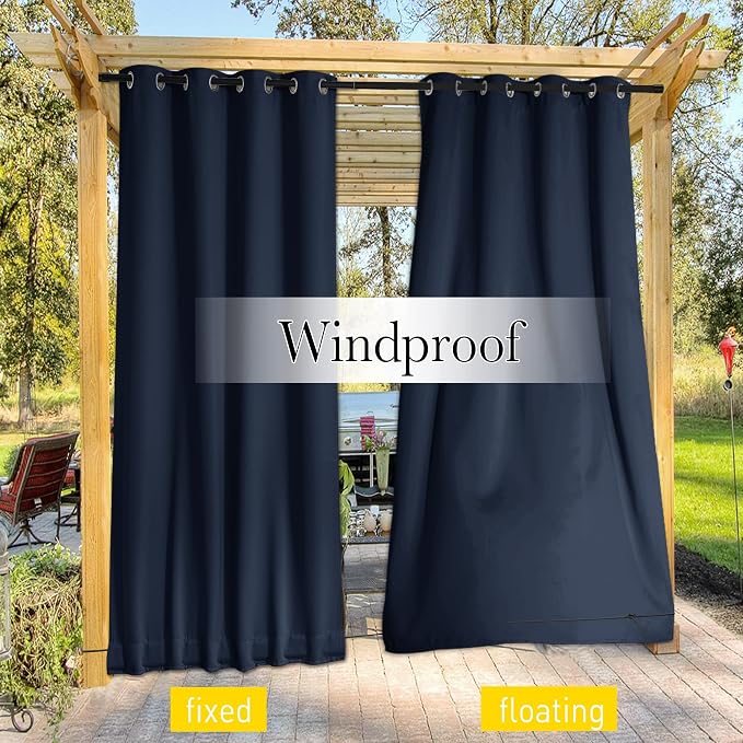 NICETOWN 2 Panels Outdoor Curtains Waterproof Fixed Bottom W52xL95 Navy | - Image 7