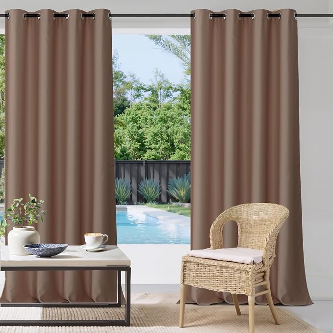 Outdoor Curtains Waterproof W52 x L108 Inch Mocha, 1 Panel | Thick Fabric Light by StangH