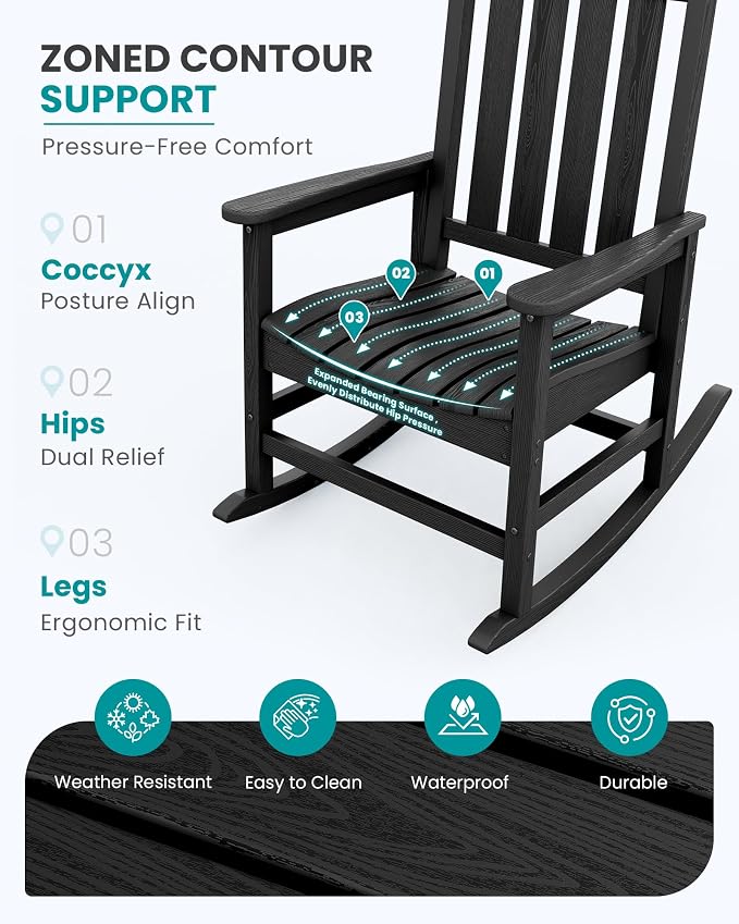 SERWALL Outdoor Rocking Chair, Oversized Rocking Chair - Image 3