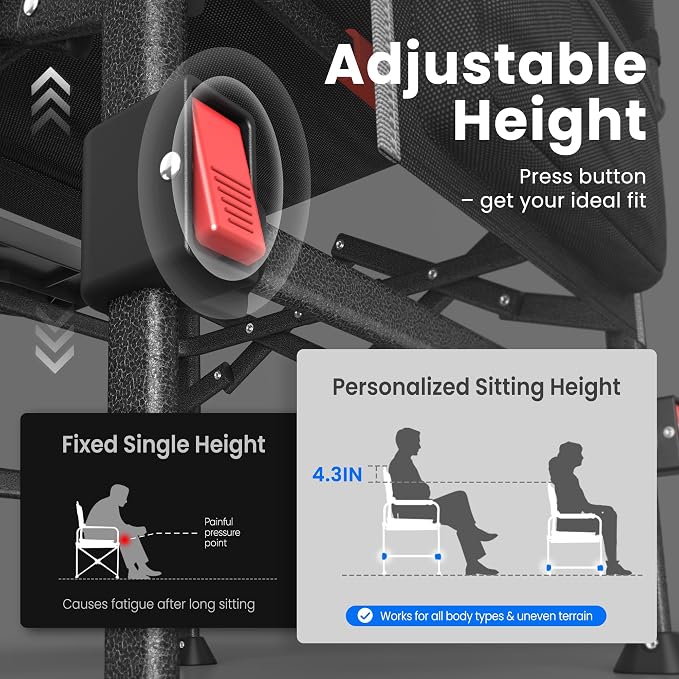 Folding Camping Director Chairs, Adjustable Height, Storage Pocket, Heavy Duty - Image 4