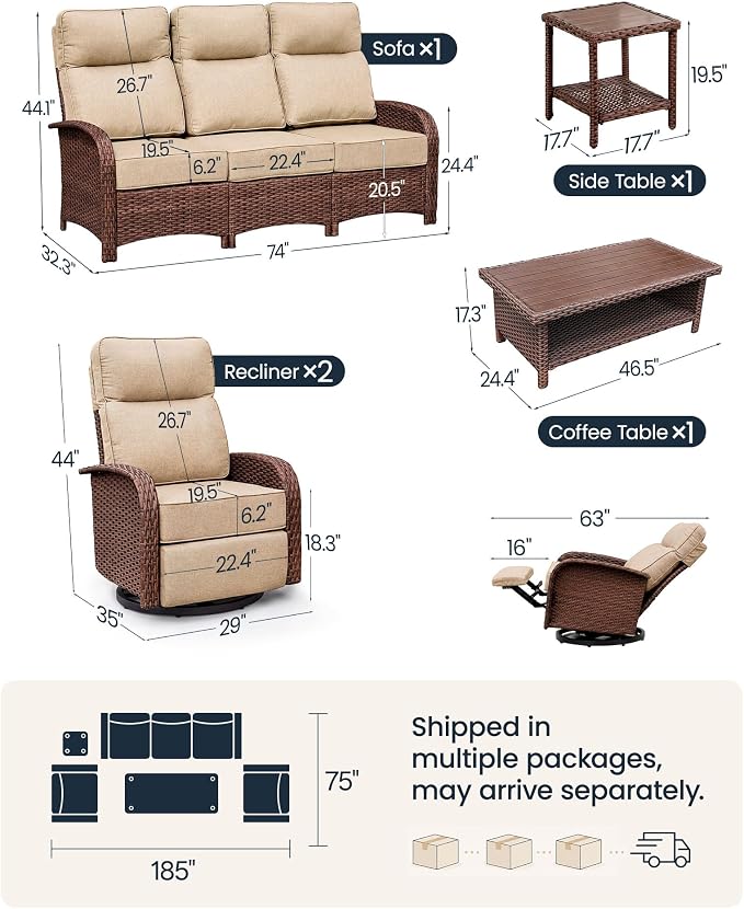 Resort-Grade Recliners Patio Furniture, 6.2" Ultra Thick Cushions | Heavy Duty - Image 2