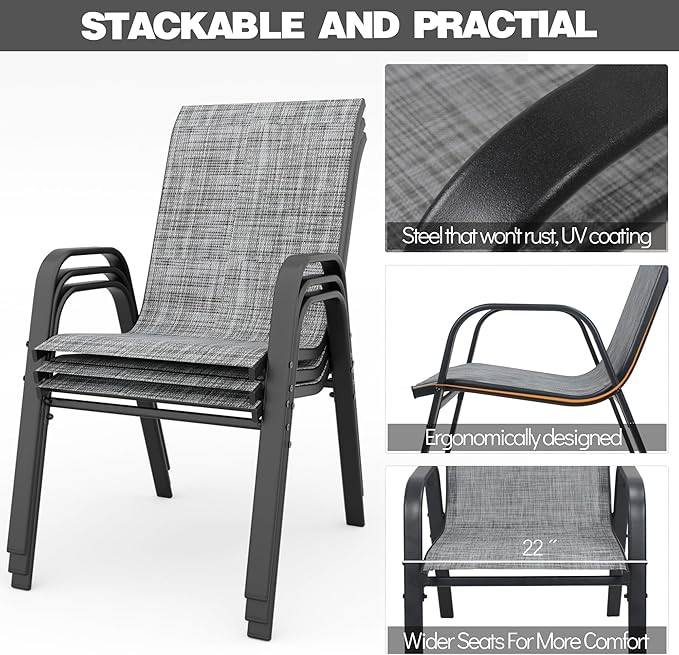 Red Patio Chairs Set of 4, Stackable Outdoor Dining Chairs - Image 6