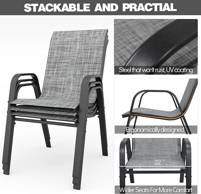 Stackable Patio Chairs Set of 8, Outdoor Chairs Set - Image 5