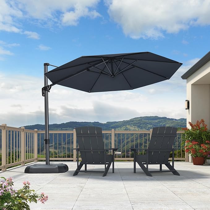 PURPLE LEAF Cantilever Umbrella 10 Feet Round Smooth 360° Rotation Grey | - Image 2