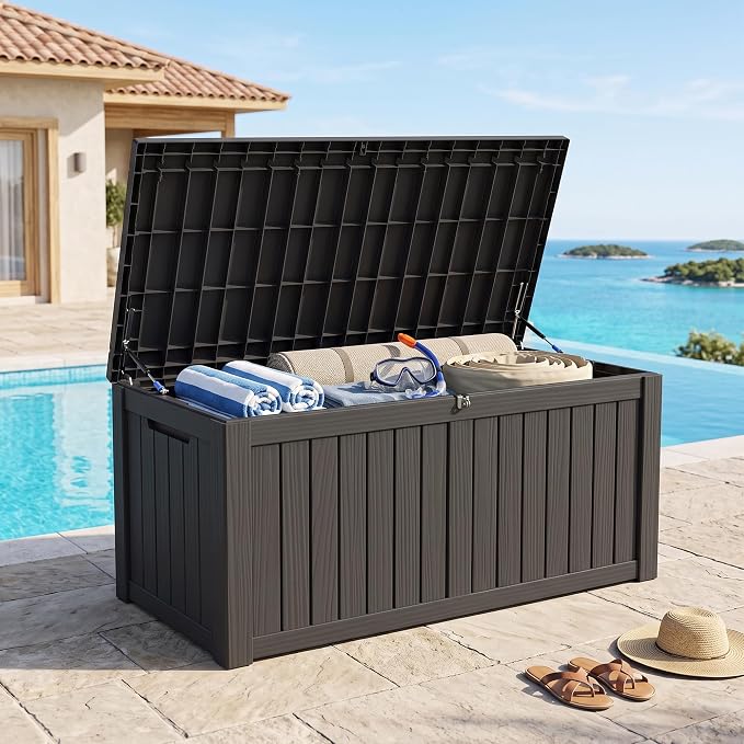Outdoor Storage Box, 150 Gallon Waterproof Deck Box, Piston-Assisted Resin Trunk by GraceYourYard